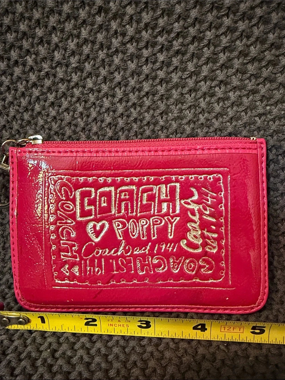 Coach Poppy Patent Leather Zip Card Case - Bright Pink